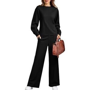 NWT Yousify Black 2 Piece Lounge Sweatsuit Long Sleeve Top & Pants Women's XL